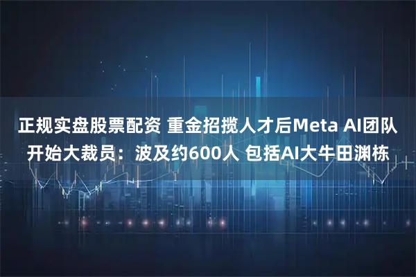 正规实盘股票配资 重金招揽人才后Meta AI团队开始大裁员:波及约600人 包括AI大牛田渊栋